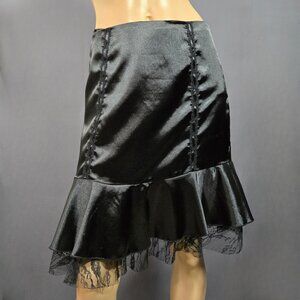 Y2K black Satin Skirt Lace Trim Size 7 Gothic Fairy Whimsigoth Witchy